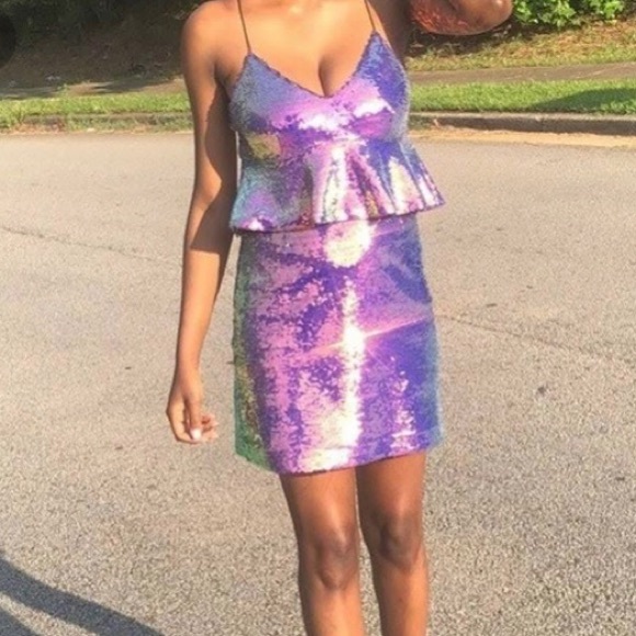 “Zara" gorgeous multi-colored sequined mini dress w/ spaghetti straps & peplum - Picture 6 of 16